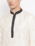 Vastramay Men's Gold Silk Blend Kurta and Black Dhoti Set
